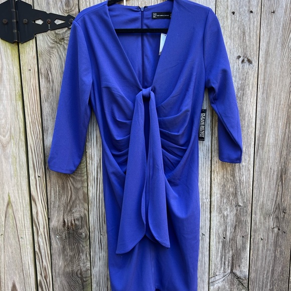 NYC NEW Royal Blue Front Tie Ruched Dress Women’s Medium - Picture 3 of 13